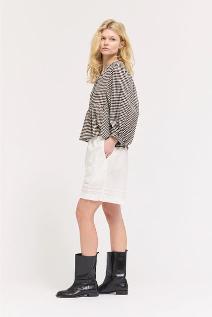 Balloon Sleeve Blouse - Black Gingham