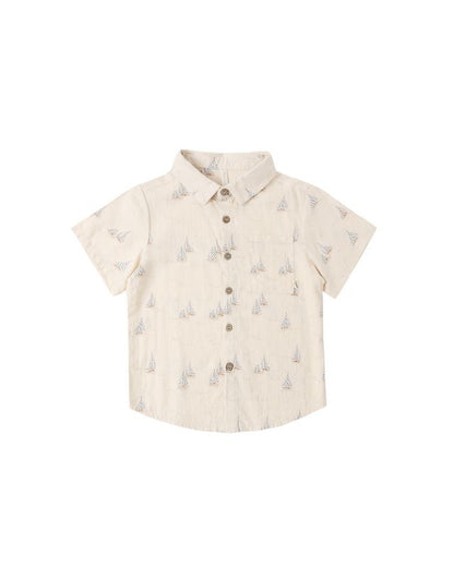 Collar Shirt Short Sleeve Shirt - Sail Boats