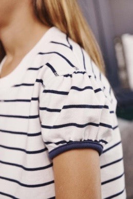 Cassidy Comfy Crewneck Puff Sleeve - Navy Stripe