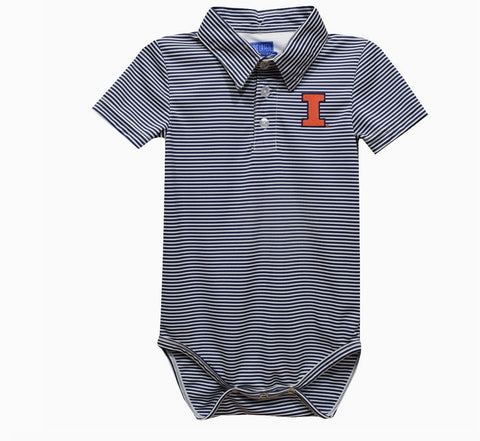 Illinois Fighting Illini Navy Striped Polo Onesie