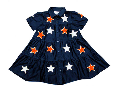 Navy and Orange Chenille Star Dress