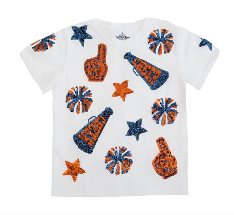 Navy and Orange Sequence Cheer Shirt