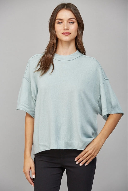 Drop Shoulder Cashmere Blend Sweater - Soft Mint