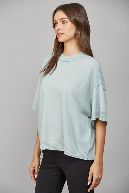 Drop Shoulder Cashmere Blend Sweater - Soft Mint