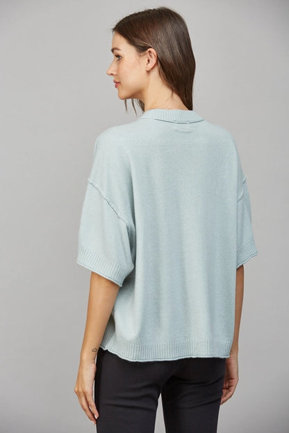Drop Shoulder Cashmere Blend Sweater - Soft Mint