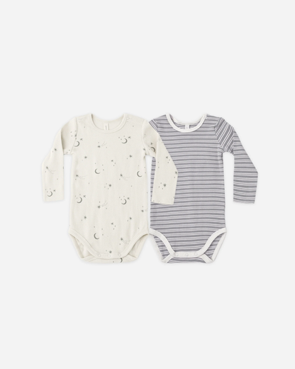 Ribbed Bodysuit, 2 Pack Slate Microstripe, Celestial