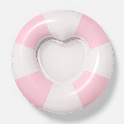 Luxe Pool Ring - Heart Pink Stripe