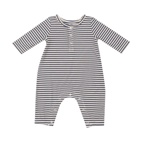 Navy and Oat Stripe Henley Romper