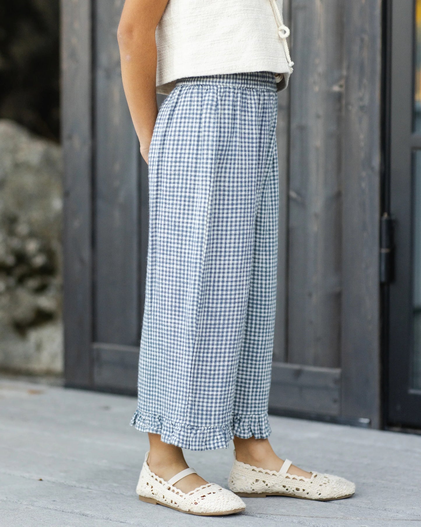 Wide Leg Pant - Marine Gingham