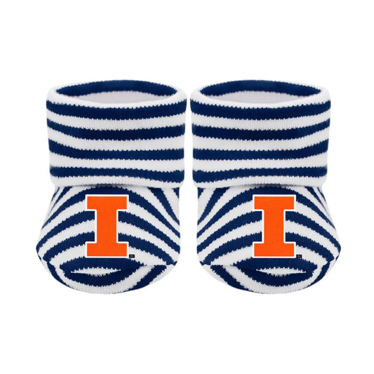 Illinois Fighting Illini Newborn Striped Booties : Navy / Newborn