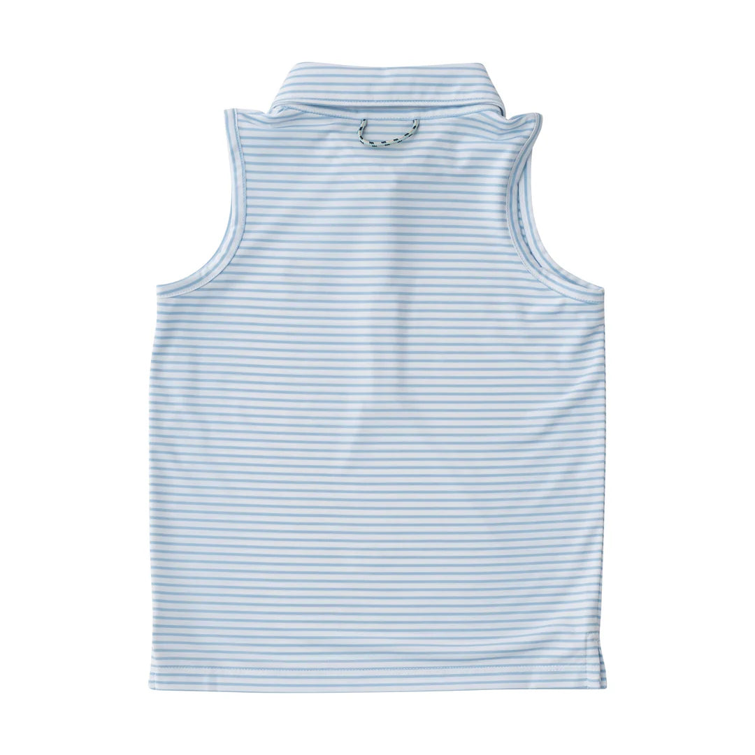 Sleeveless Polo Shirt - Blue/White Stripes