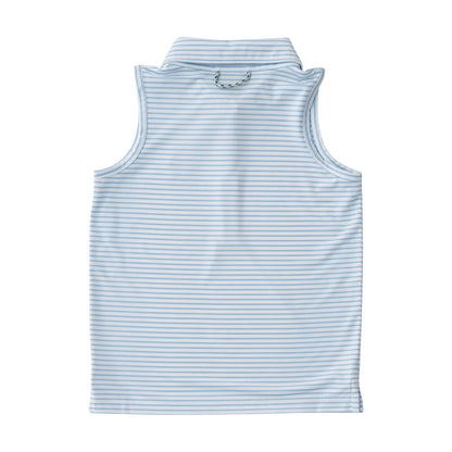 Sleeveless Polo Shirt - Blue/White Stripes