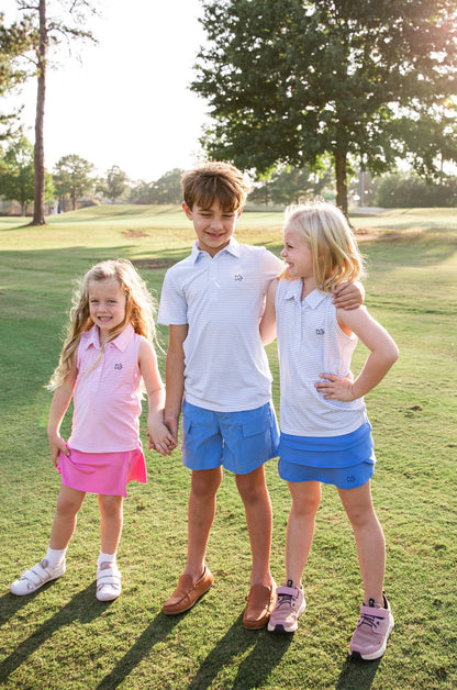 Sleeveless Polo Shirt - Blue/White Stripes