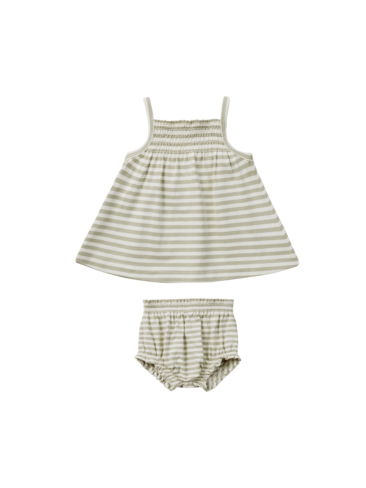 Smocked Tank + Bloomer Set - Sage Stripe