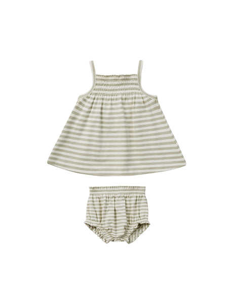 Smocked Tank + Bloomer Set - Sage Stripe