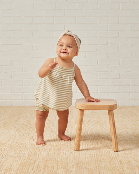 Smocked Tank + Bloomer Set - Sage Stripe