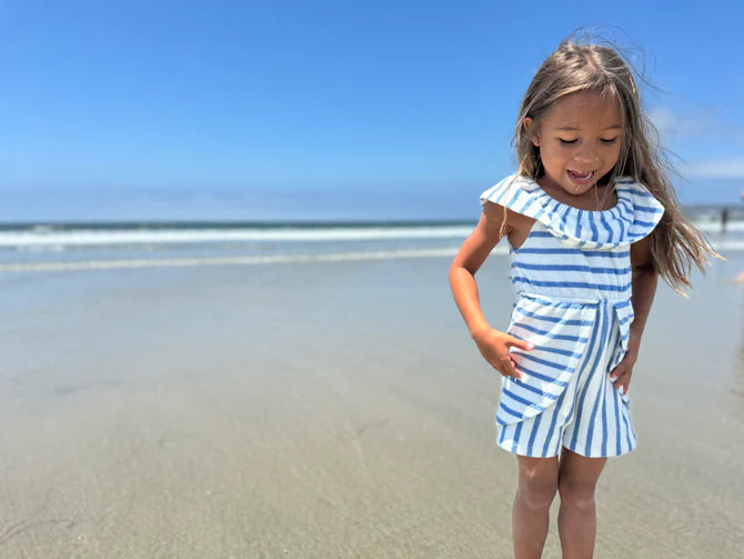 Dolly Romper - Blue Stripe Terry
