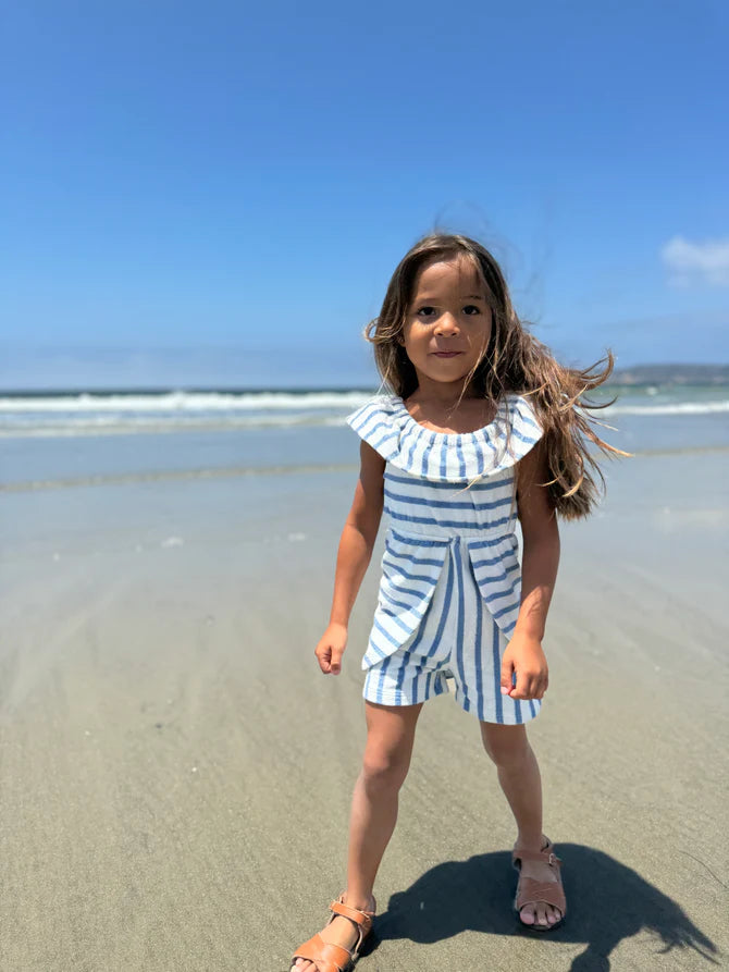 Dolly Romper - Blue Stripe Terry