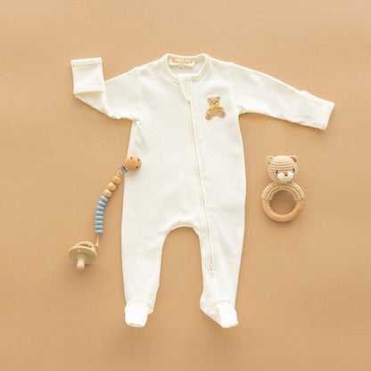 Bear Hugs Zip Footie - Ivory