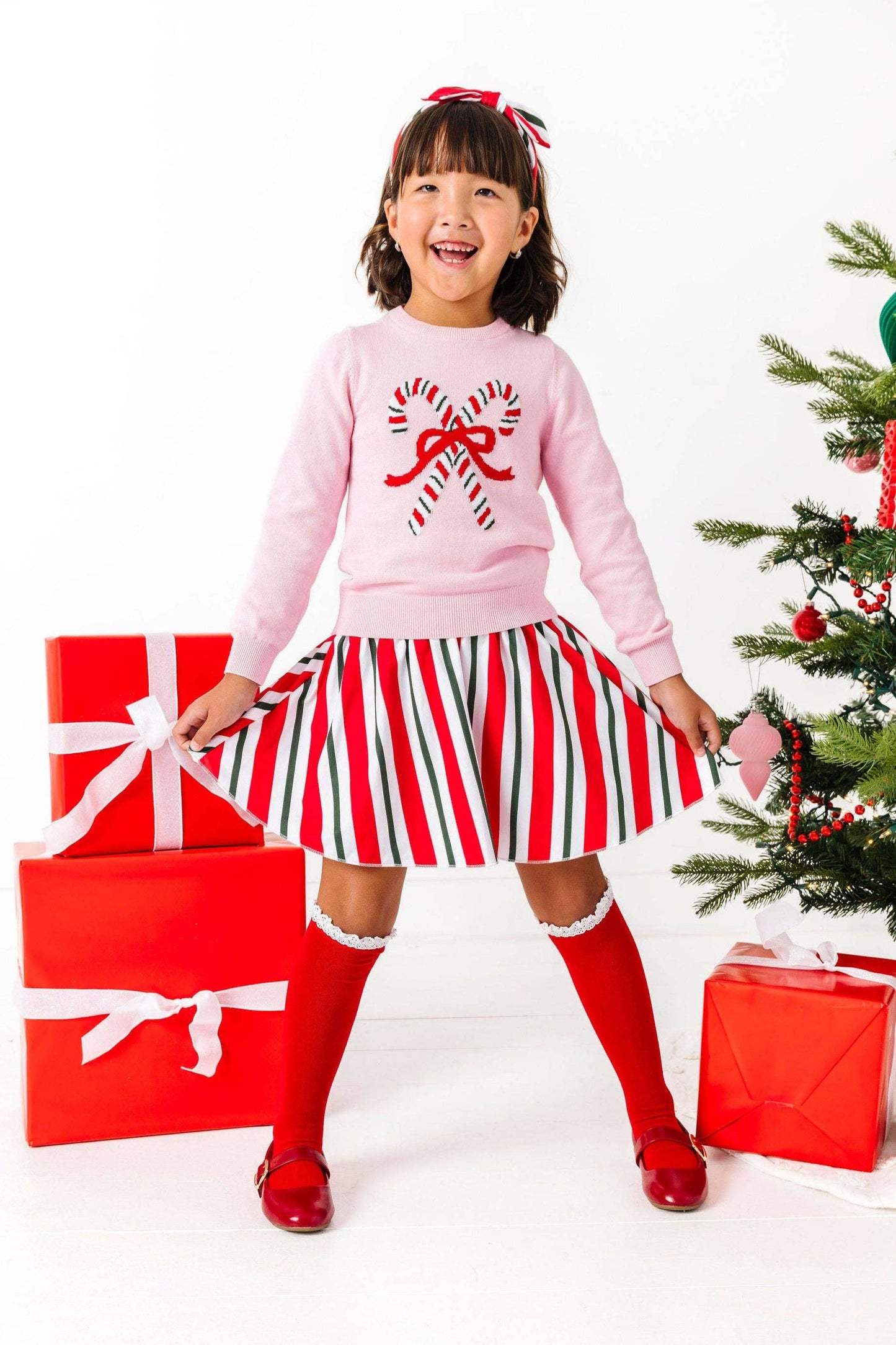 Santa Baby Lace Top Knee High Socks - Red/white