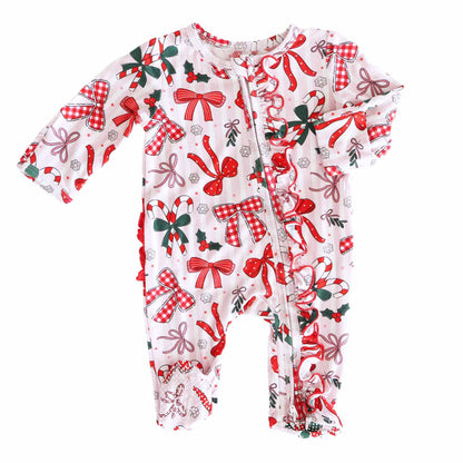 Christmas Bamboo Zipper Footies - Bow What Fun