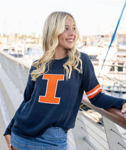 Illinois Long Sleeve – Fighting Illini Crewneck Sweater Navy