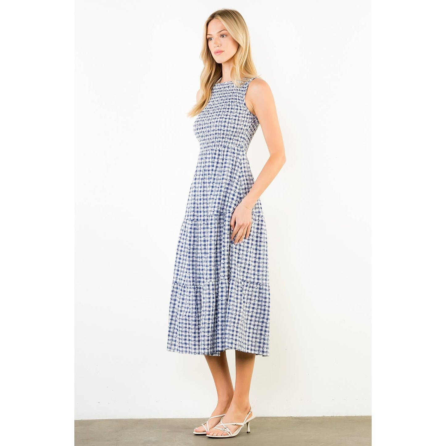 Sleeveless Navy Gingham Patterned Dress
