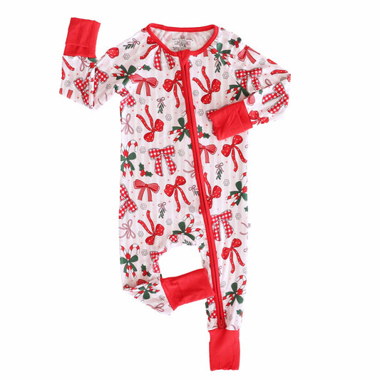 Christmas Bamboo Convertible Zip Rompers - Bow What Fun