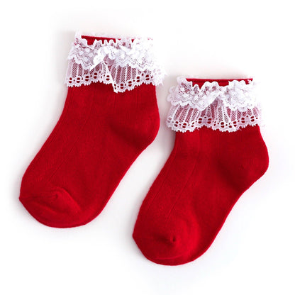 Lace Bobby Socks - Red/White