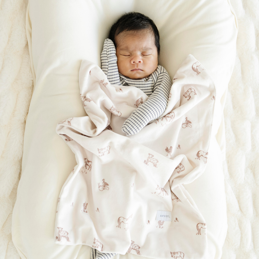 Minky Stretch Mini Blanket - Farm Animals
