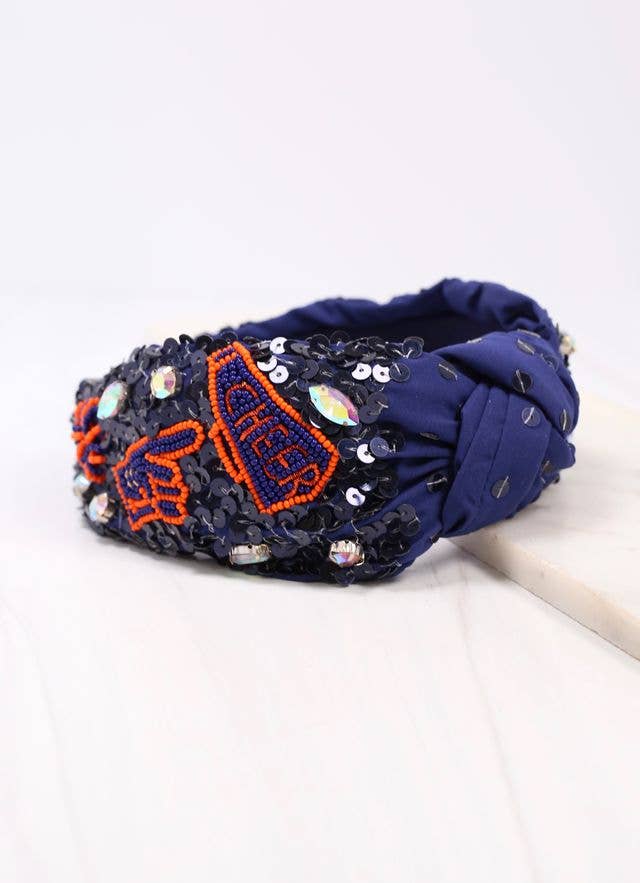 Cheer Sequin Headband - Navy & Orange