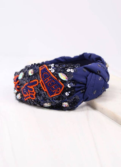 Cheer Sequin Headband - Navy & Orange