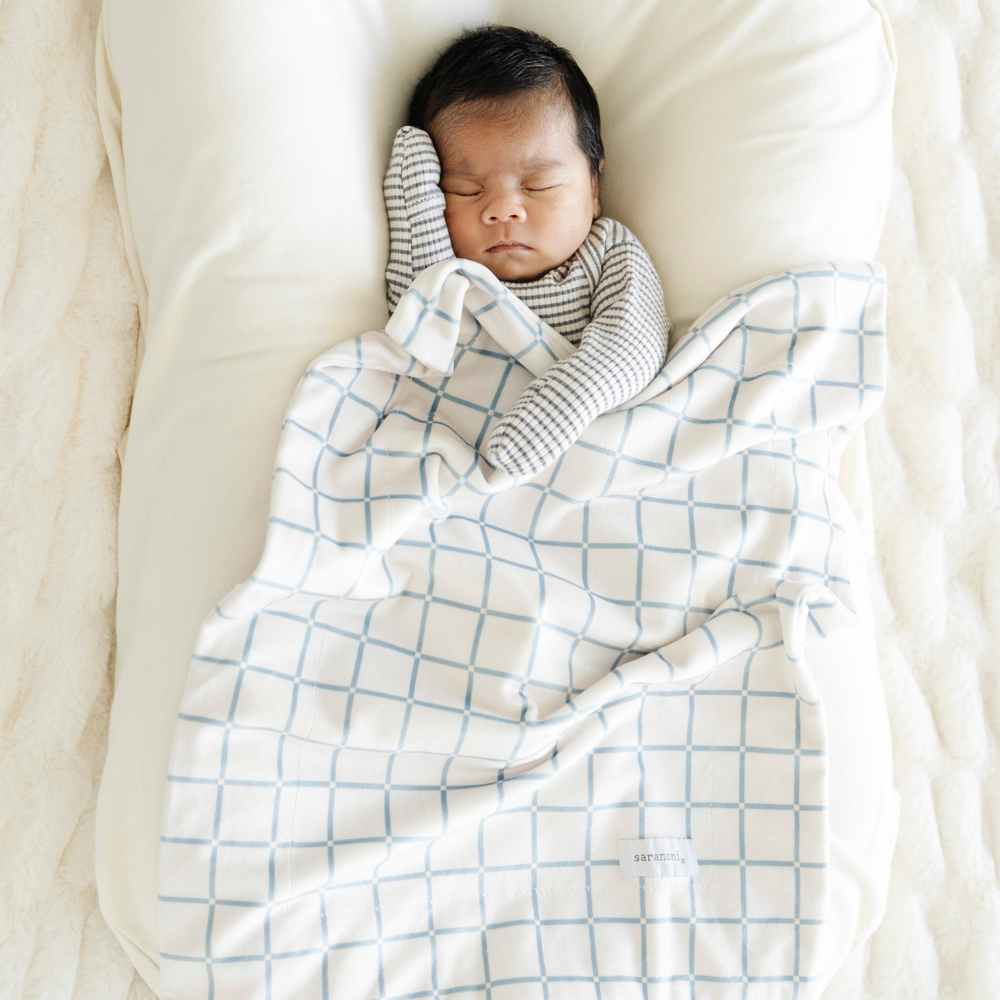 Minky Stretch Mini Blanket - Blue Grid