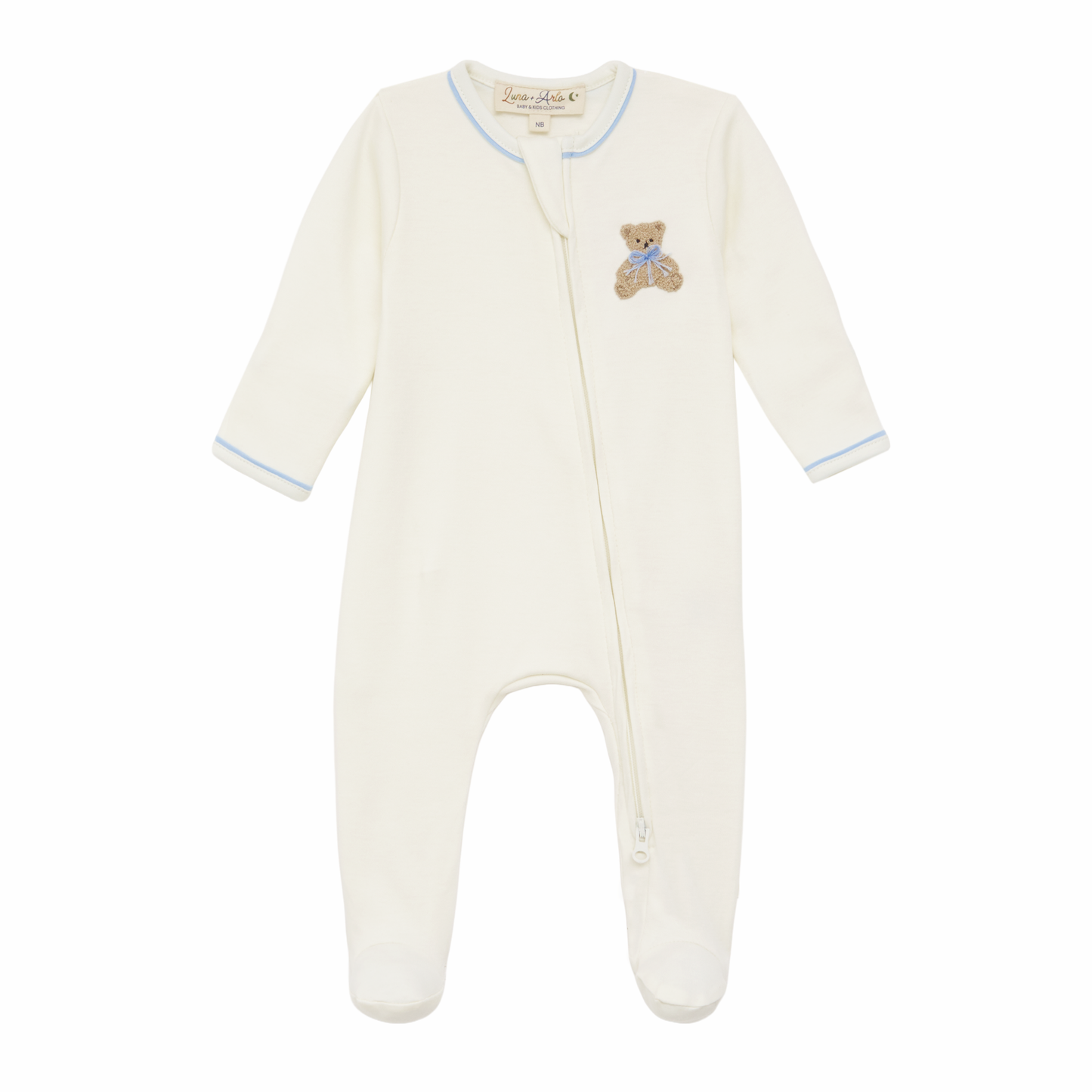 Bear Hugs Zip Footie - Sky Blue