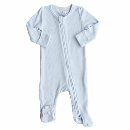 Ice Blue Bamboo Waffle Zipper Footie