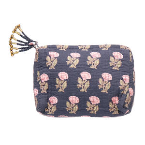 Navy Flower Quilted Pouch - Small