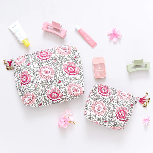 Pink Lisbon Floral Quilted Pouch