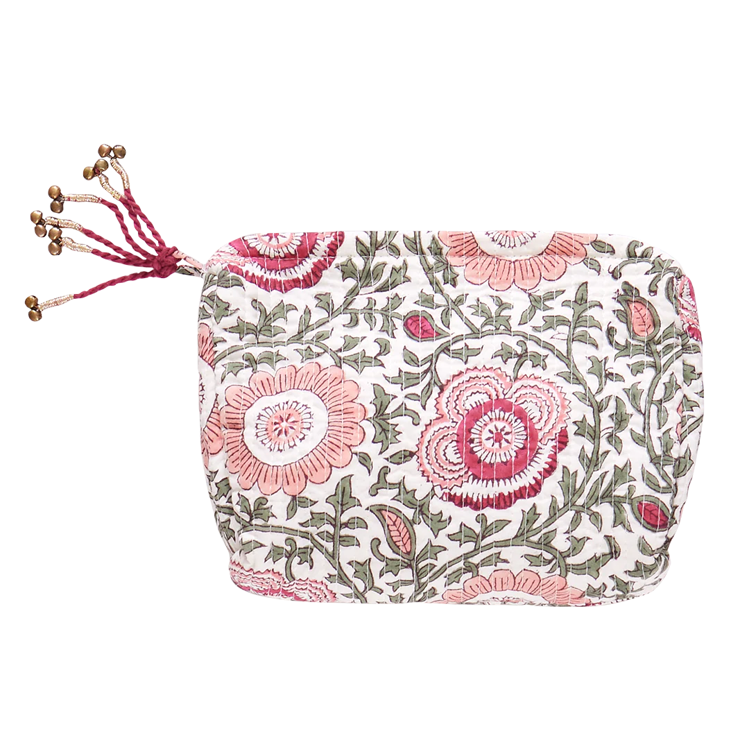 Pink Lisbon Floral Quilted Pouch - Small