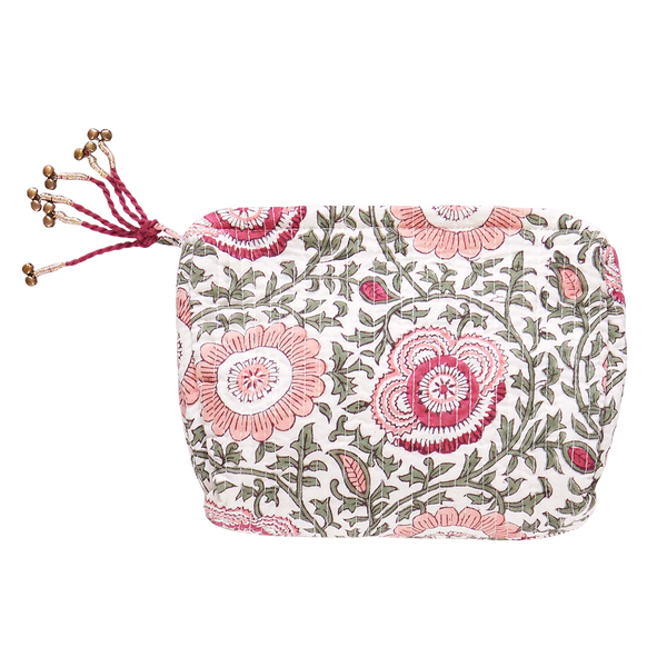 Pink Lisbon Floral Quilted Pouch - Small