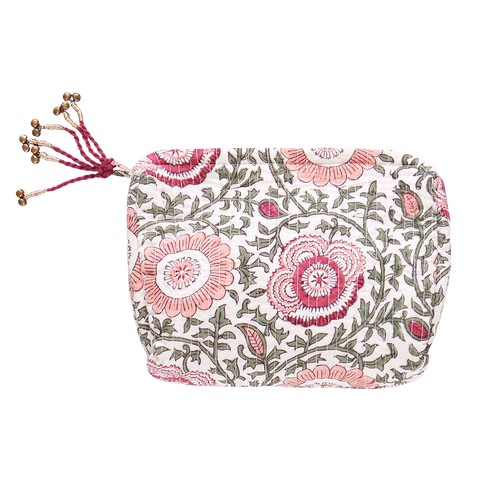 Pink Lisbon Floral Quilted Pouch - Small