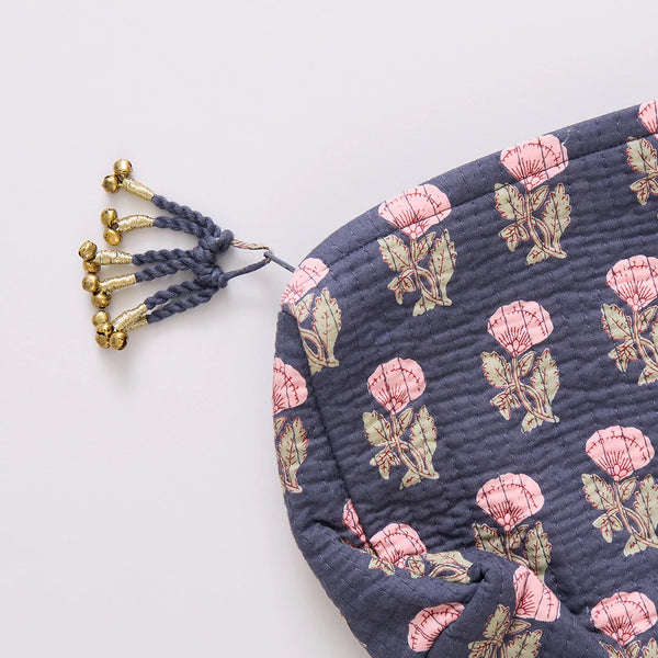 Navy Flower Quilted Pouch - Small