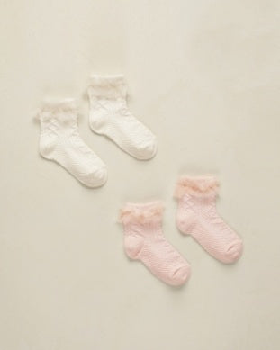 Noralee Ruffle Socks - Ivory and Blush