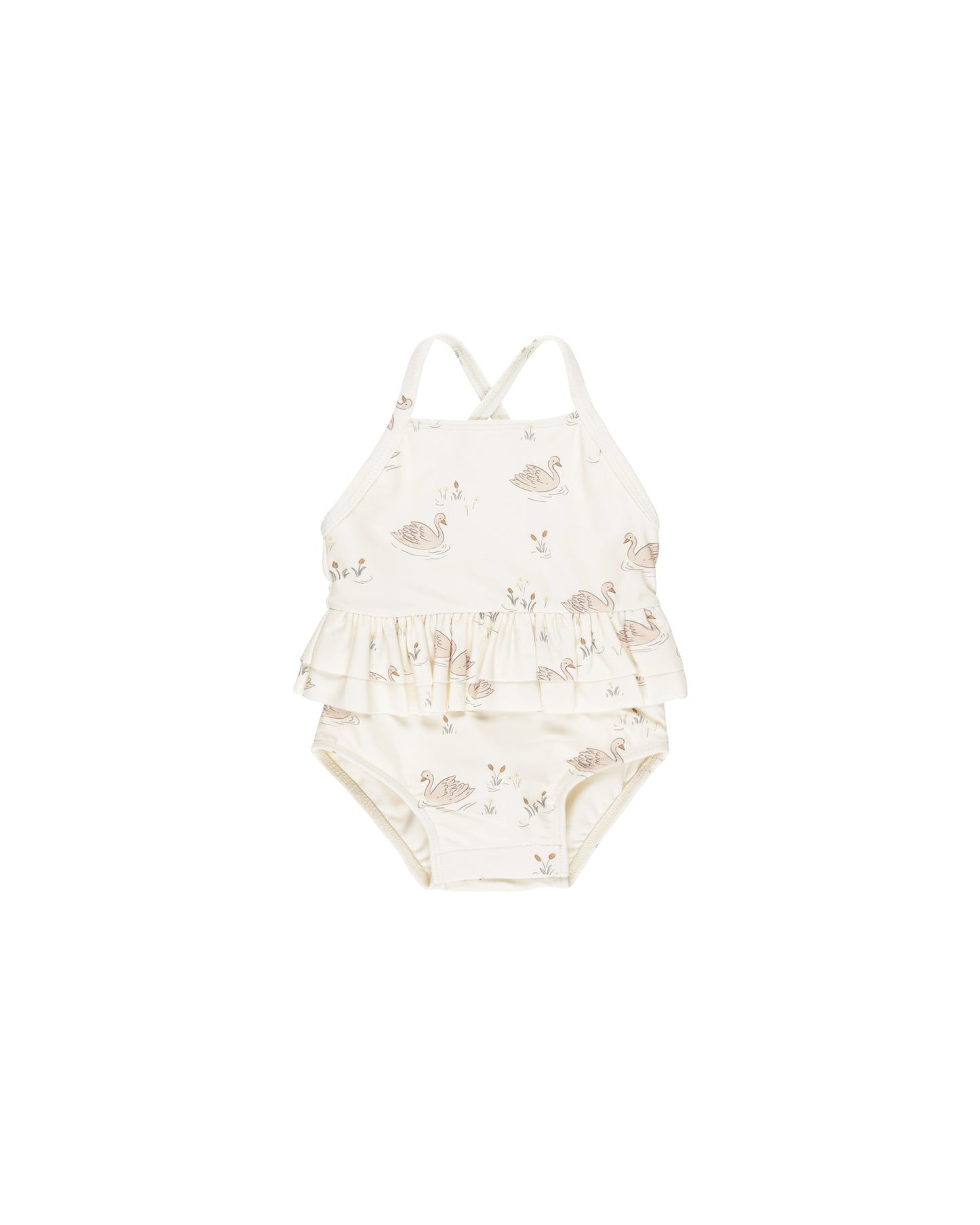 Ruffled One-Piece Swimsuit - Swans
