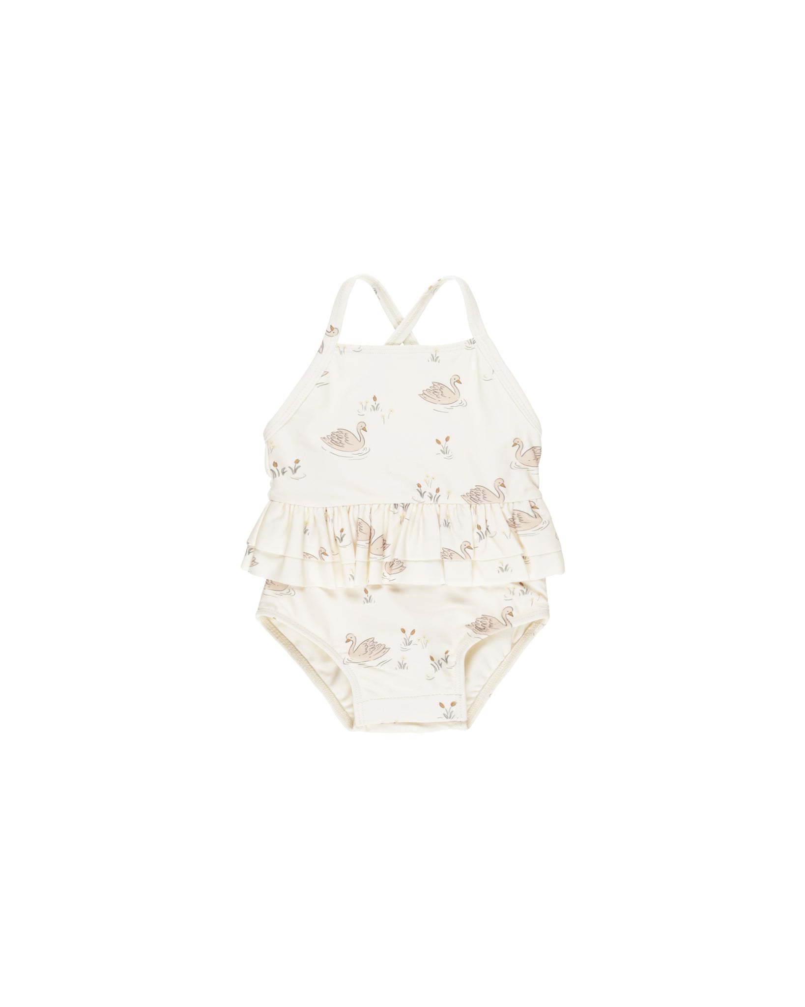 Ruffled One-Piece Swimsuit - Swans