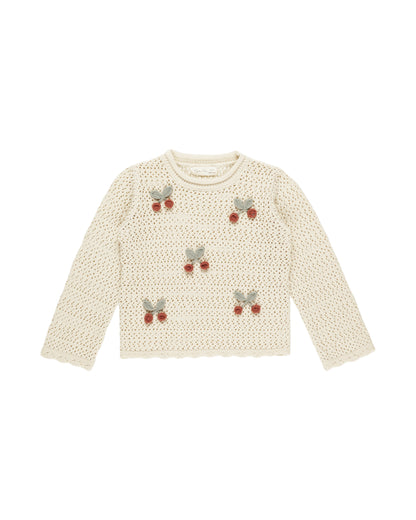 Cherry Crochet Knit Pullover