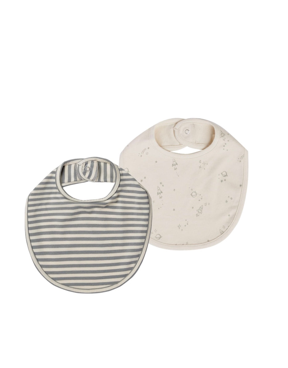 Jersey Snap Bib - Space, Green Stripe