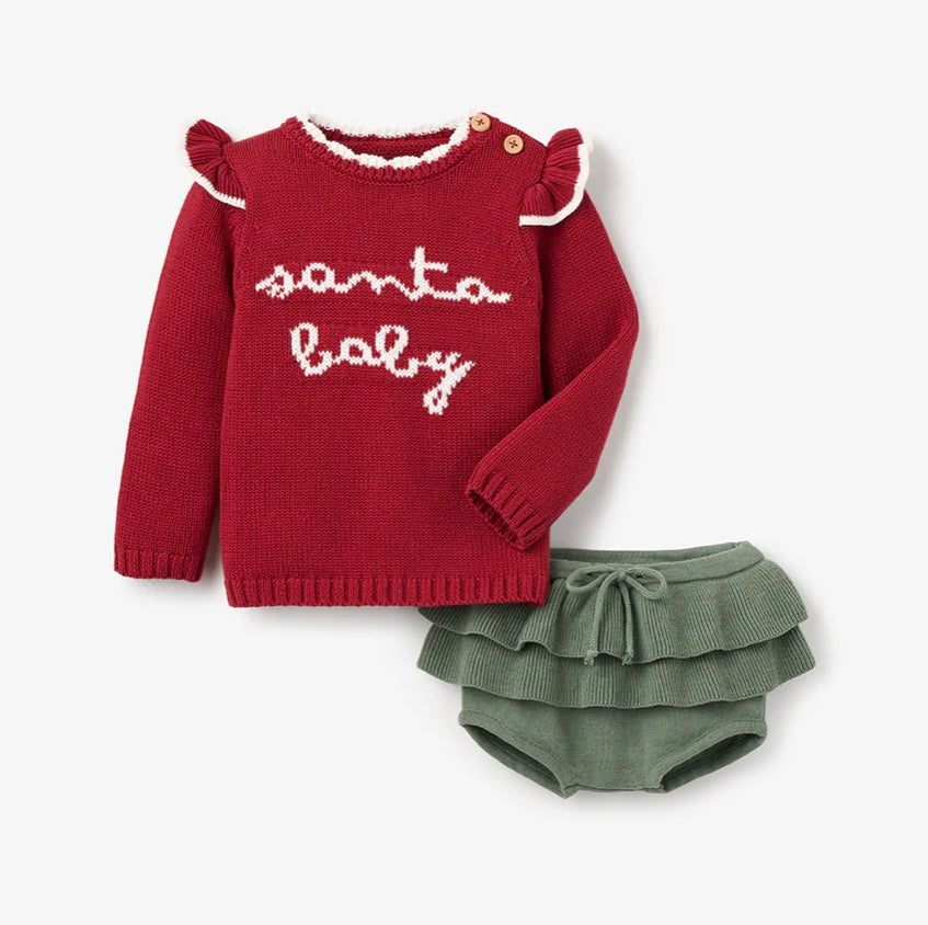 Santa Ruffle Sleeve Sweater and Bloomer Set