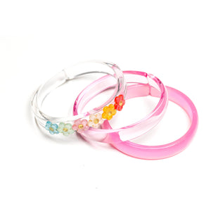 Pearl Colors Flowers + Pink Bangle (Set of 3)