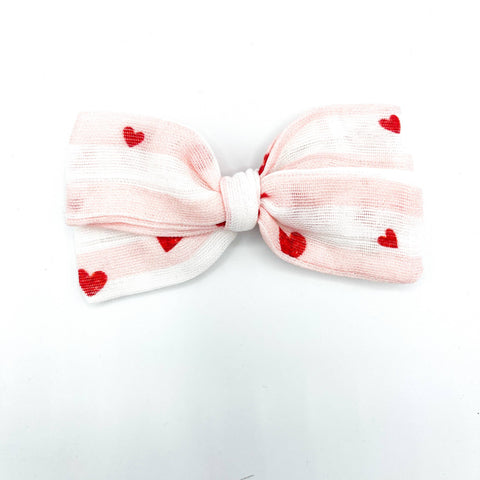 Little Ella Rae - Valentine Striped Heart Gauze Bow