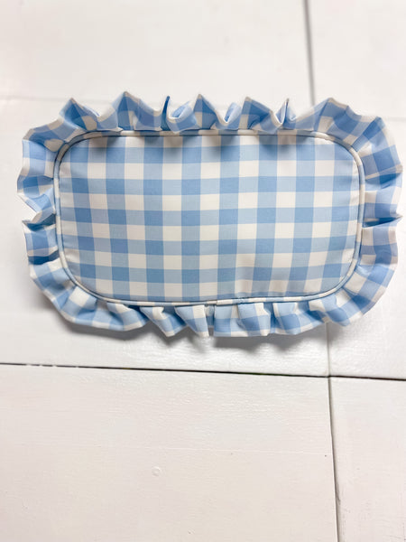 Light Blue Gingham Frilly Pouch